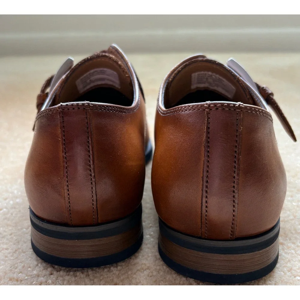La Milano Mens Monk Strap‎ Dress Shoes Size 8 Cognac Leather Formal Wedding Lux